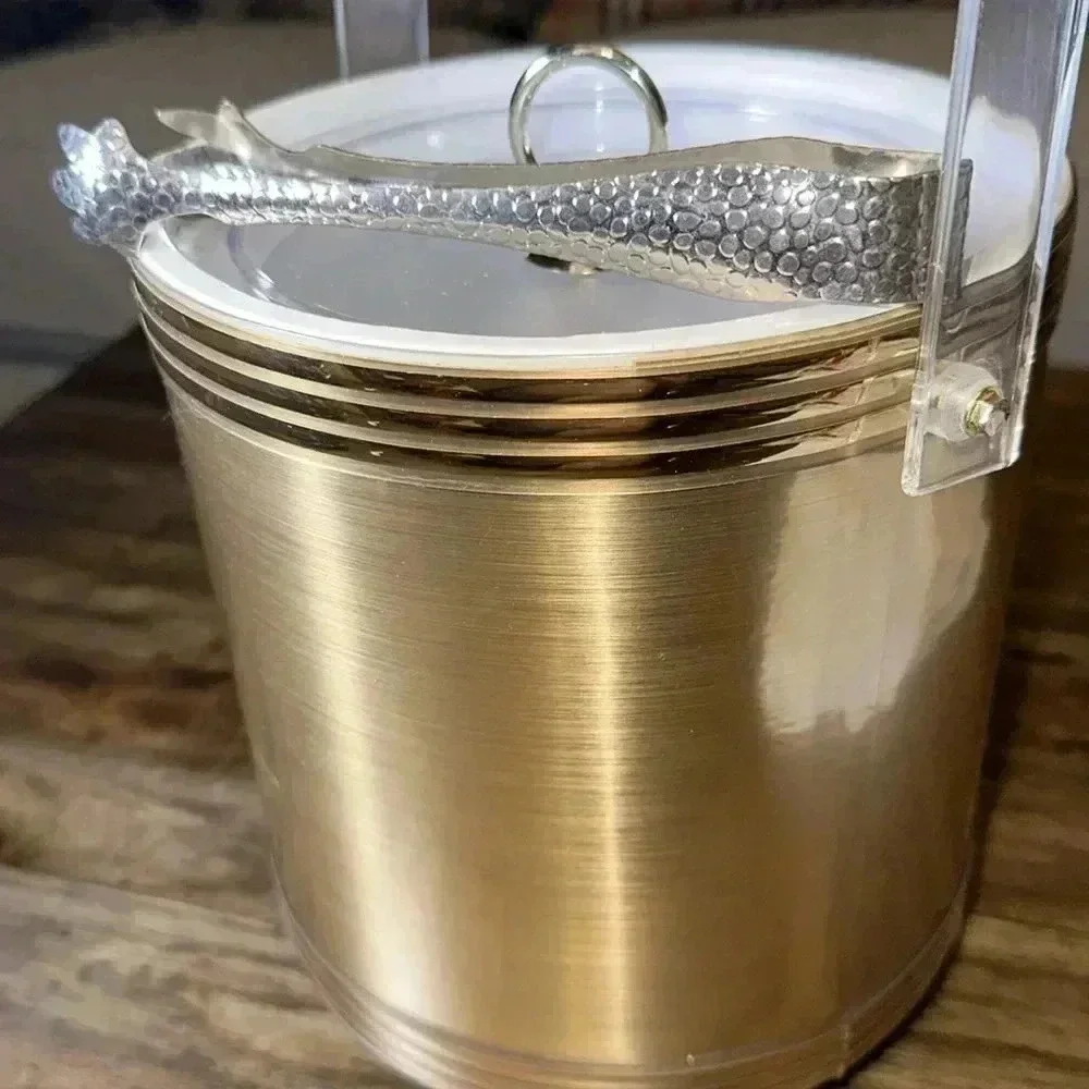 Vintage Ice Bucket Mid Century Modern MCM Copper/Gold w Ice Tongs Made in USA